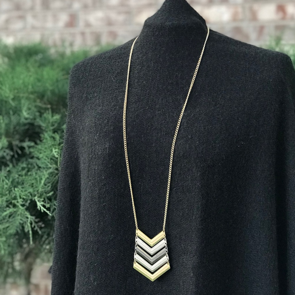 Mixed Metal Gold Chain Long Statement Necklace